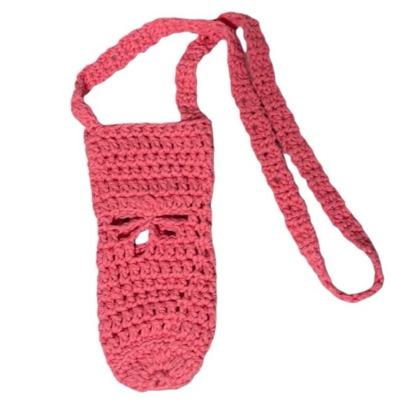 Handmade Water Bottle Tote Bag Cotton Crossbody Crochet Coral Dragonfly Present - Picture 13 of 17
